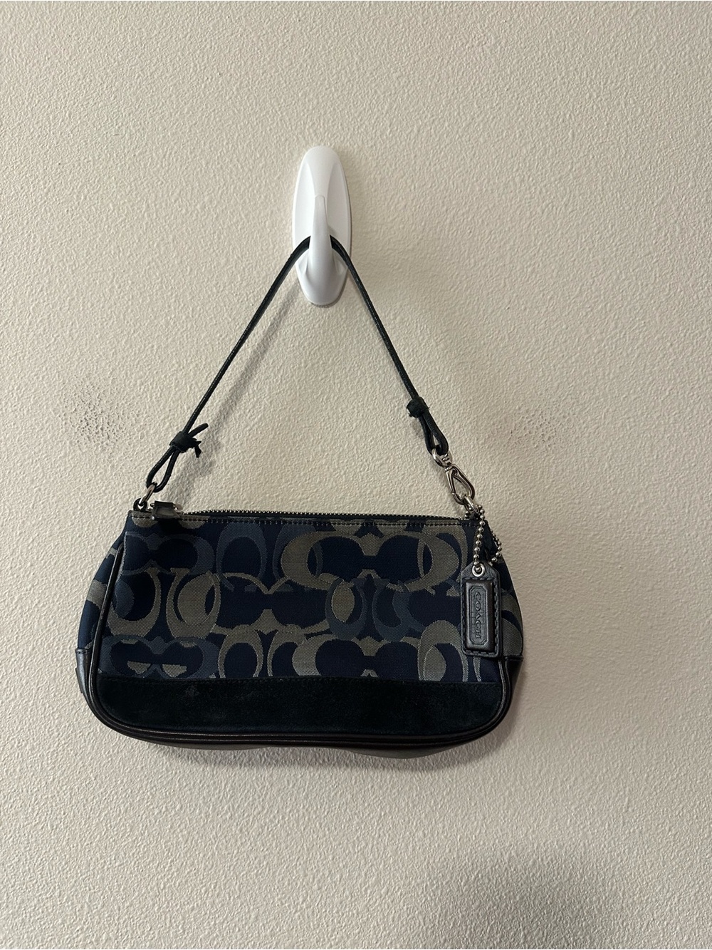 Y2K vintage coach signature Demi shoulder bag blue denim suede brown leather
